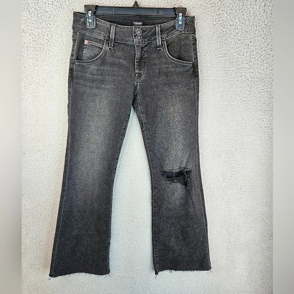Hudson Womens Collin Black Midrise Bootcut Cropped Raw Hem  Distress Jeans sz 26 - Picture 2 of 15